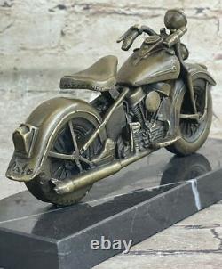 Signed Bronze Motorcycle on Marble Base Harley Davidson Roadster Collector’s Gift