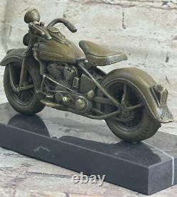 Signed Bronze Motorcycle on Marble Base Harley Davidson Roadster Collector’s Gift