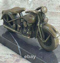 Signed Bronze Motorcycle on Marble Base Harley Davidson Roadster Collector’s Gift
