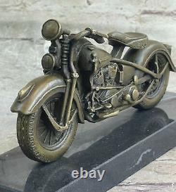 Signed Bronze Motorcycle on Marble Base Harley Davidson Roadster Collectors Gift