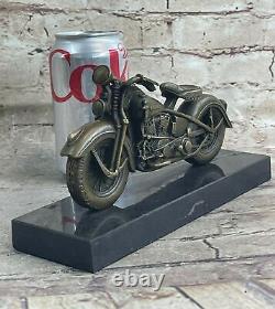 Signed Bronze Motorcycle on Marble Base Harley Davidson Roadster Collectors Gift