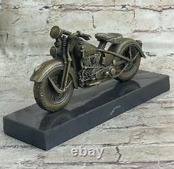 Signed Bronze Motorcycle on Marble Base Harley Davidson Roadster Collectors Gift