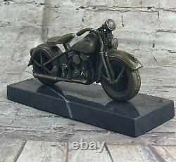 Signed Bronze Motorcycle on Marble Base Harley Davidson Roadster Collectors Gift