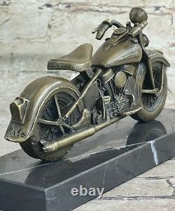 Signed Bronze Motorcycle on Marble Base Harley Davidson Roadster Collectors Gift