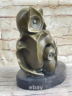 Signed Bronze Owl Sculpture by Barye with Marble Base, Art Deco Style, Hot Cast