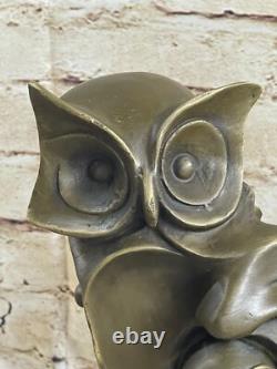 Signed Bronze Owl Sculpture by Barye with Marble Base, Art Deco Style, Hot Cast