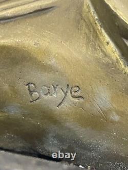 Signed Bronze Owl Sculpture by Barye with Marble Base, Art Deco Style, Hot Cast