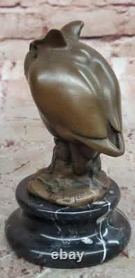 Signed Bronze Owl Sculpture on Marble Base, Wild Animal Art