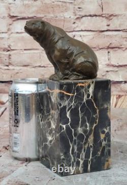 Signed Bronze Polar Bear Book-End Sculpture Statue Marble Decor