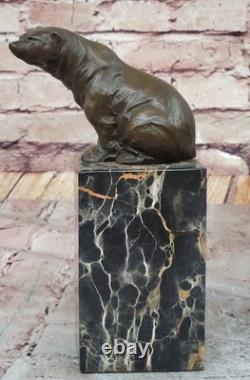 Signed Bronze Polar Bear Book-End Sculpture Statue Marble Decor