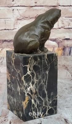 Signed Bronze Polar Bear Book-End Sculpture Statue Marble Decor