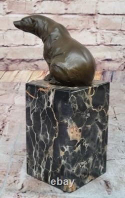 Signed Bronze Polar Bear Book-End Sculpture Statue Marble Decor