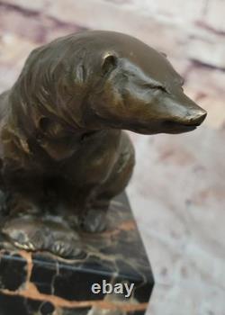 Signed Bronze Polar Bear Book-End Sculpture Statue Marble Decor