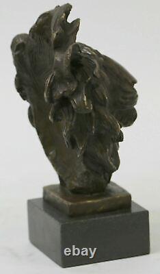Signed Bronze Royal Lion Statue Sculpture Bust Marble Base Figurine Art