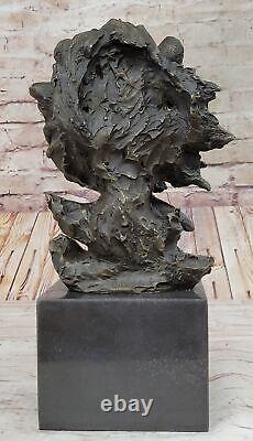 'Signed Bronze Royal Lion Statue Sculpture with Marble Base Figurine Art'