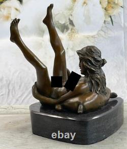 Signed Bronze Sculpture Art Deco Erotic Nude Sex Statue on Large Marble Base