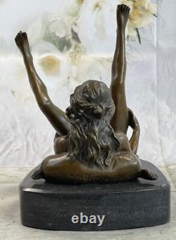 Signed Bronze Sculpture Art Deco Erotic Nude Sex Statue on Large Marble Base