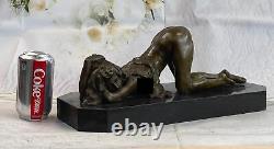 Signed Bronze Sculpture Art Deco Very Detailed Erotic Marble Chair Statue No.