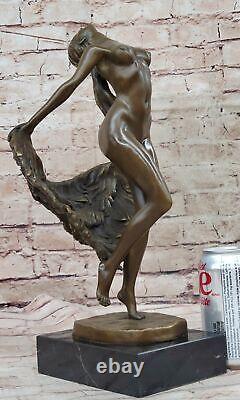 Signed Bronze Sculpture Art Decor Dancer Statue on Marble Base Sale