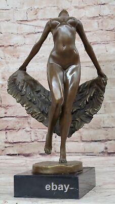 Signed Bronze Sculpture Art Decor Dancer Statue on Marble Base Sale