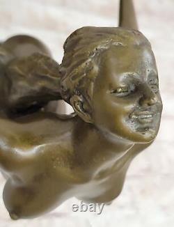 Signed Bronze Sculpture Art Decor Dancer Statue on Marble Base Sale