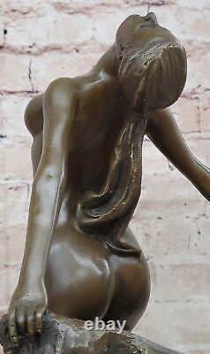 Signed Bronze Sculpture Art Decor Dancer Statue on Marble Base Sale