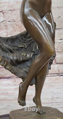 Signed Bronze Sculpture Art Decor Dancer Statue on Marble Base Sale