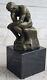 Signed Bronze Sculpture Chair Male French Rodin The Thinker On Marble Statue