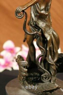 Signed Bronze Sculpture Chair Male Mythology Art Detail Statue On Marble Base