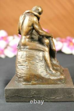 Signed Bronze Sculpture French Rodin The Classic Bisou Statue On Marble
