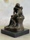 Signed Bronze Sculpture French Rodin The Classic Bisou Statue On Marble