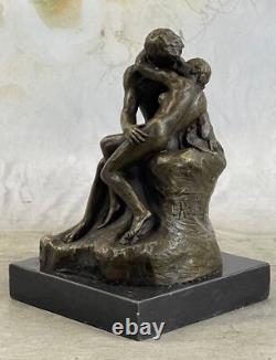 Signed Bronze Sculpture French Rodin The Classic Kiss Statue On Marble