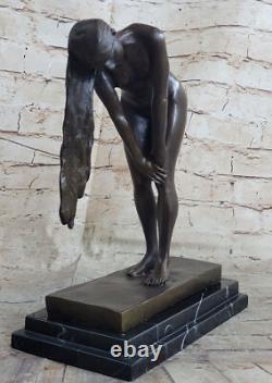Signed Bronze Sculpture, High-Quality Art Deco Nude Girl, Marble Base Art