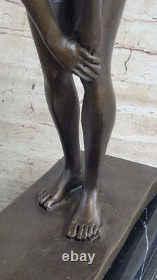 Signed Bronze Sculpture, High-Quality Art Deco Nude Girl, Marble Base Art