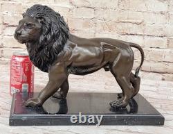 Signed Bronze Sculpture “Lost” Solid Wax Lion Animal Art Marble Base F