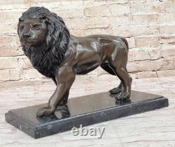 Signed Bronze Sculpture “Lost” Solid Wax Lion Animal Art Marble Base F