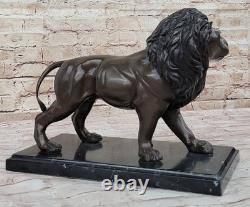 Signed Bronze Sculpture “Lost” Solid Wax Lion Animal Art Marble Base F