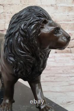 Signed Bronze Sculpture “Lost” Solid Wax Lion Animal Art Marble Base F