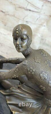 Signed Bronze Sculpture Rare Art Deco Chiparus Statue on Marble Base Decor