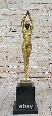 Signed Bronze Sculpture Rare Art Deco Chiparus Statue on Marble Base Gold Patina