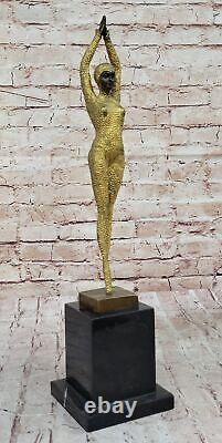 Signed Bronze Sculpture Rare Art Deco Chiparus Statue on Marble Base Gold Patina