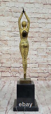 Signed Bronze Sculpture Rare Art Deco Chiparus Statue on Marble Base Gold Patina