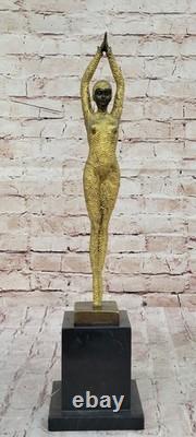 Signed Bronze Sculpture Rare Art Deco Chiparus Statue on Marble Base with Gold Patina