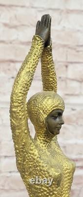 Signed Bronze Sculpture Rare Art Deco Chiparus Statue on Marble Base with Gold Patina