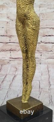 Signed Bronze Sculpture Rare Art Deco Chiparus Statue on Marble Base with Gold Patina