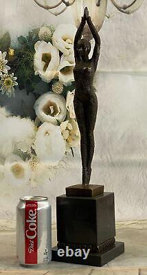 Signed Bronze Sculpture Rare Art Deco Dancer Statue on Marble Base Figurine Nr