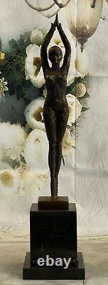 Signed Bronze Sculpture Rare Art Deco Dancer Statue on Marble Base Figurine Nr