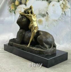 Signed Bronze Sculpture Sphinx Chair Nymph Mythology Statue on Marble Base