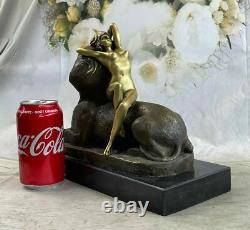 Signed Bronze Sculpture Sphinx Chair Nymph Mythology Statue on Marble Base