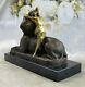 Signed Bronze Sculpture Sphinx Chair Nymph Mythology Statue On Marble Figure